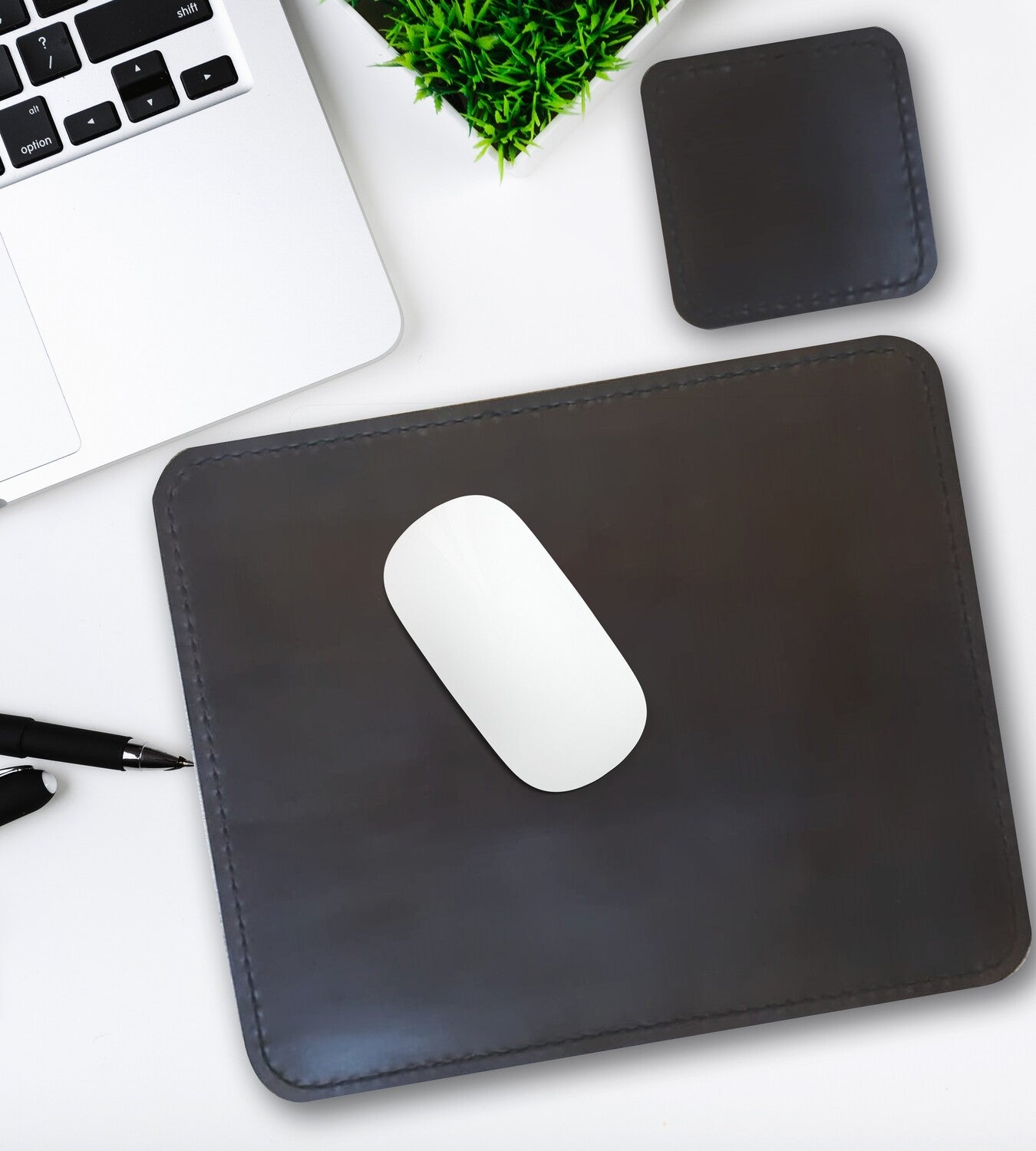 Personalised Genuine Leather Mouse Pad & Coaster Set for Dad