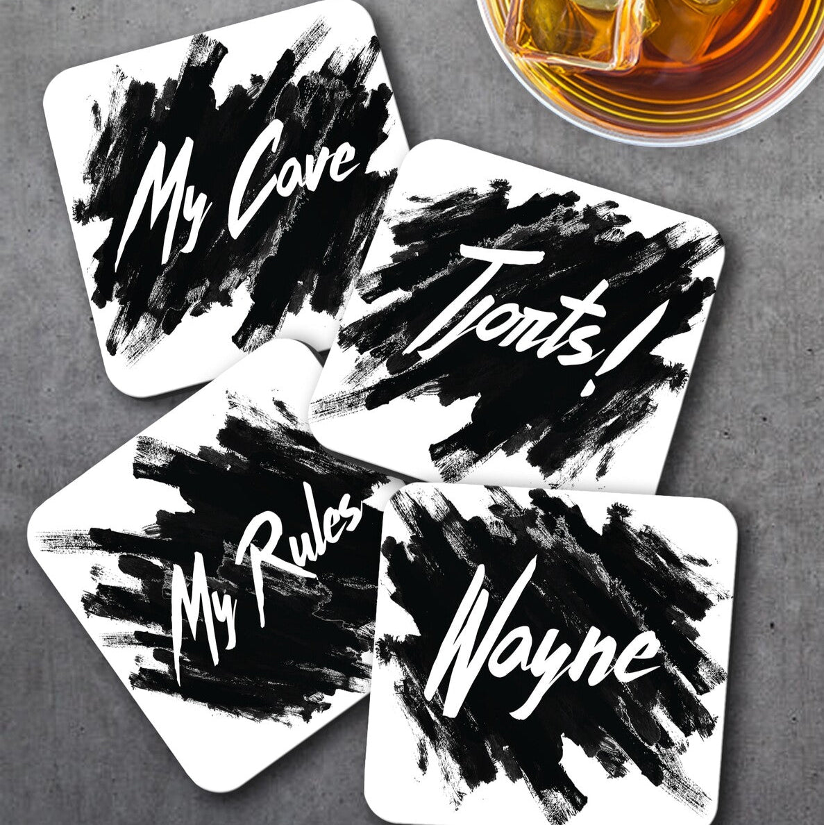 Personalised Coaster Set from Happy Look | South Africa – Featuring fun and playful phrases. Perfect for birthdays and customisable with your choice of text. A thoughtful gift that brings joy and lasting memories. Shop now!
