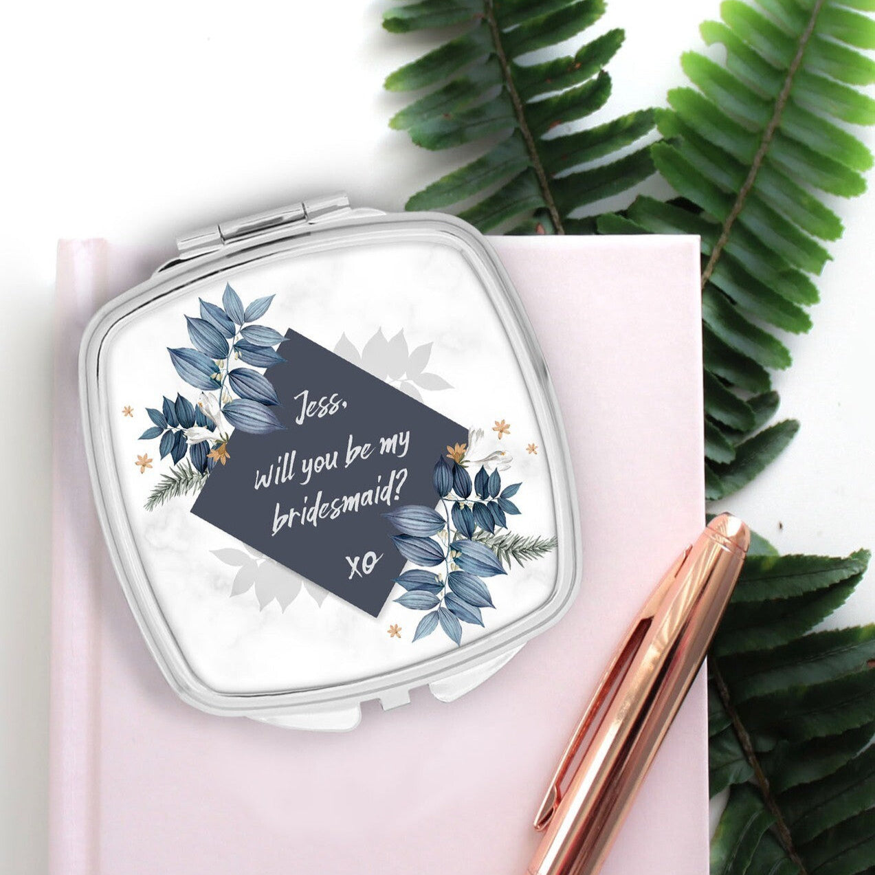Personalised Pocket Mirror from Happy Look | South Africa β Offering a unique design for bridesmaids with a question "Jess, will you be my bridesmaid?" Perfect for proposals and customisable with names. A thoughtful gift that brings joy and lasting memories. Shop now!