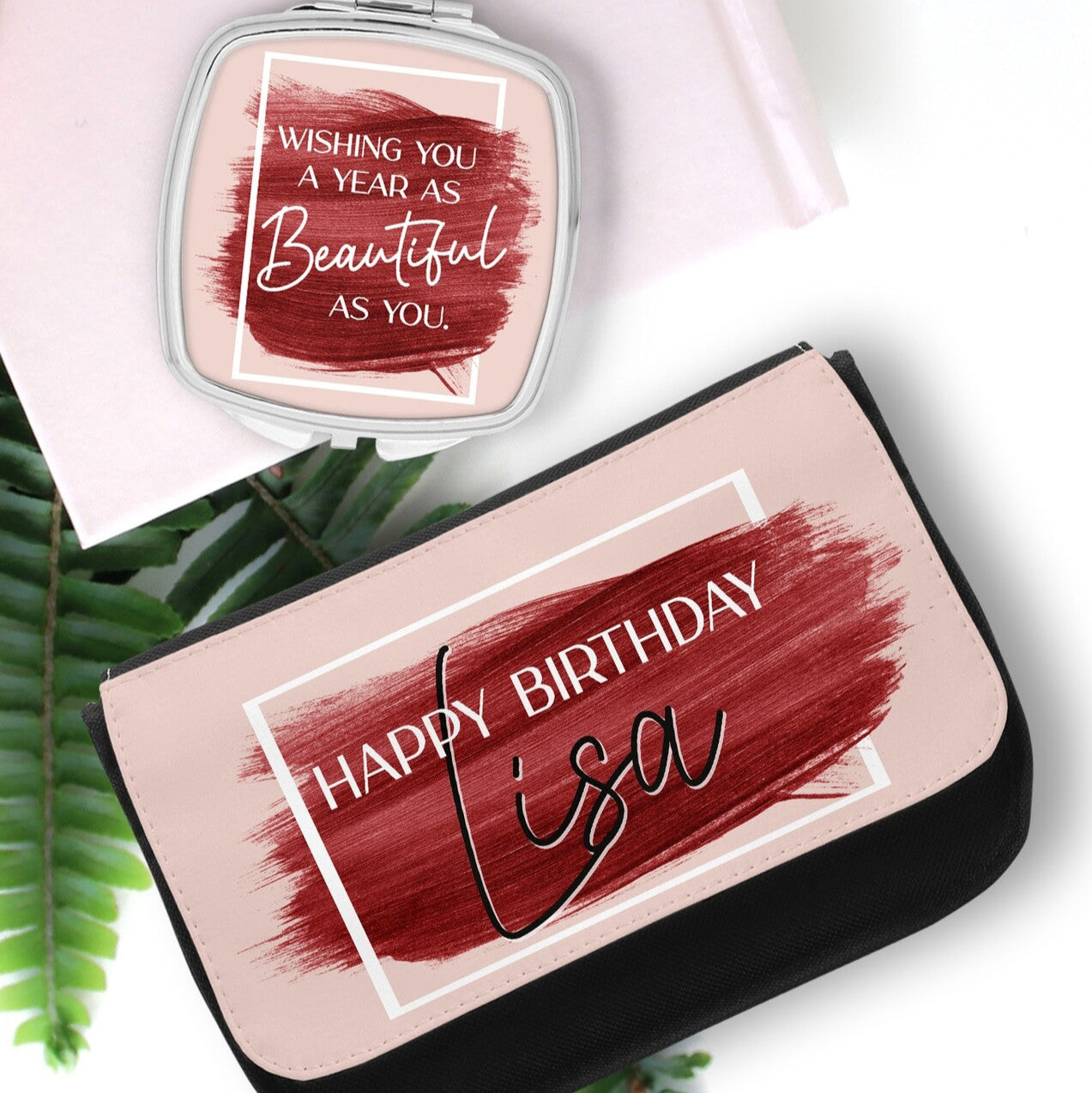 Personalised Cosemetic Bag & Mirror Set For Her