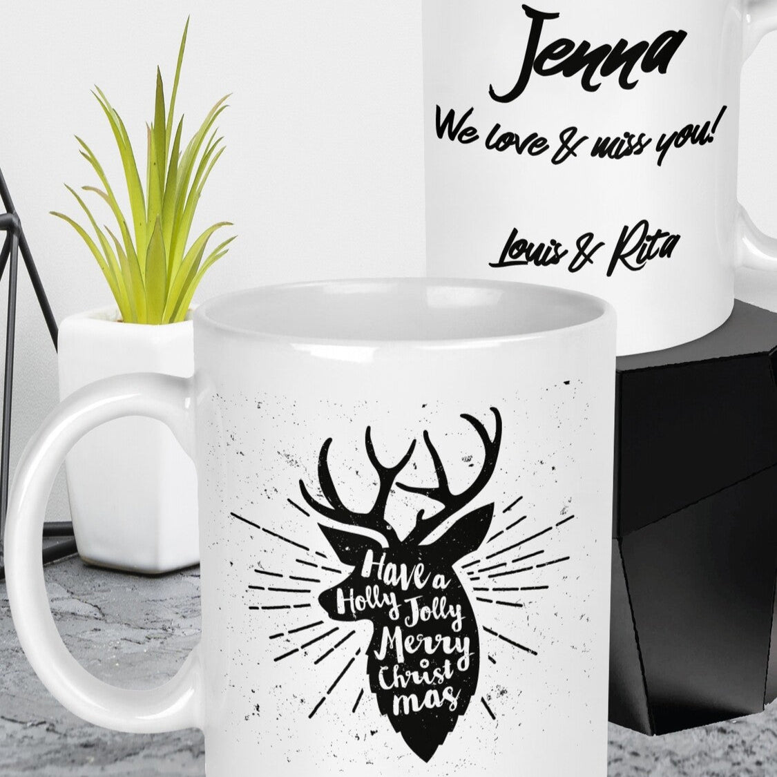 Personalised Sentimental Mug from Happy Look | South Africa – Features heartfelt messages, including "We love & miss you!" alongside your name Jenna. Perfect for keeping in touch with loved ones and personalizing with special messages. A thoughtful gift that brings joy and lasting memories. Shop now!