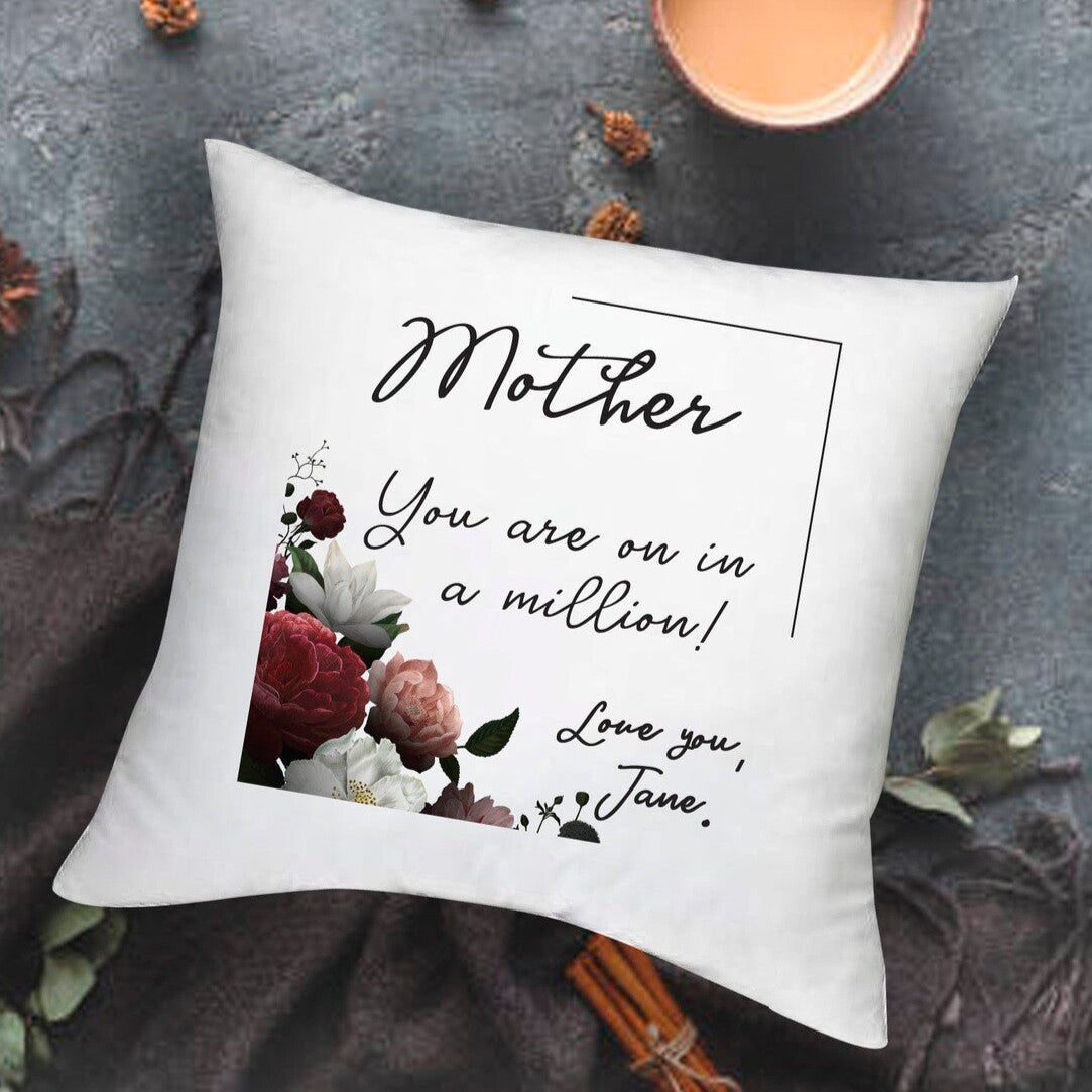 Personalised Mother Quote Cushion from Happy Look | South Africa – Featuring heartfelt words and floral accents. Perfect for any occasion dedicated to mom and customisable with personal notes. A thoughtful gift that brings joy and lasting memories. Shop now!s