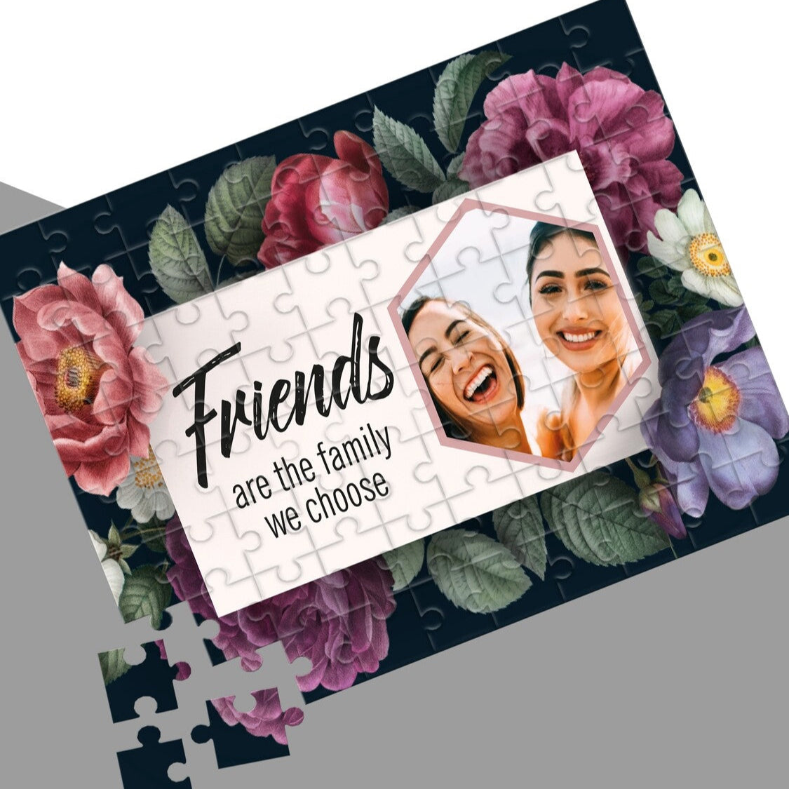 Personalised Photo Puzzle from Happy Look | South Africa β A floral-themed puzzle featuring joyful friends and a heartfelt quote. Perfect for friendships or celebrations, customisable with personal photos. A thoughtful gift that brings joy and lasting memories. Shop now!