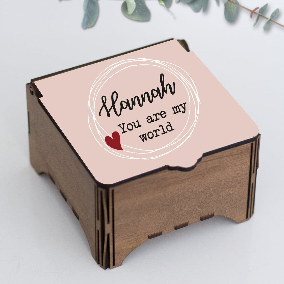 Personalised Heart Jewelry Box from Happy Look | South Africa – Features the sweet message "You are my world" with the name 'Hannah'. Perfect for Valentine's Day, anniversaries, or to celebrate love, and customisable with any name or phrase. A thoughtful gift that brings joy and lasting memories. Shop now!