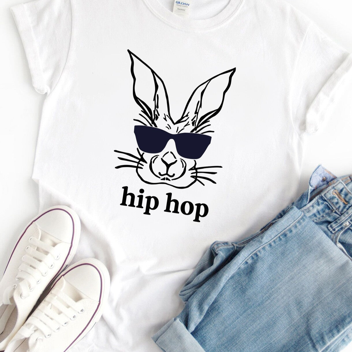 Personalised Hip Hop Bunny T-Shirt from Happy Look | South Africa β Featuring a trendy bunny wearing sunglasses. Perfect for fun Easter activities and customisable with your choice of name. A thoughtful gift that brings joy and lasting memories. Shop now!