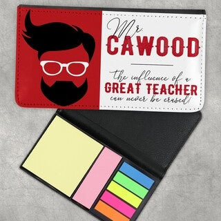 Personalised Bold Red Memopad Holder from Happy Look | South Africa – A striking memo holder with a bold red and black design, featuring a fun teacher-inspired graphic. Customise with a name or message for a unique and memorable gift. Buy yours today!