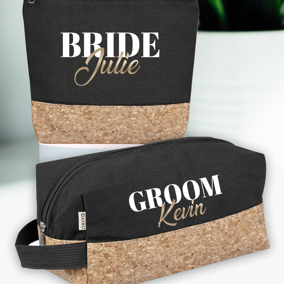 Personalised His & Hers Bride & Groom toiletry set from Happy Look | South Africa – Made from high-quality material, featuring custom-printed bags with the bride and groom's names. Perfect for weddings, anniversaries, or as a thoughtful gift for newlyweds. A unique and practical addition to their special day. Shop now!