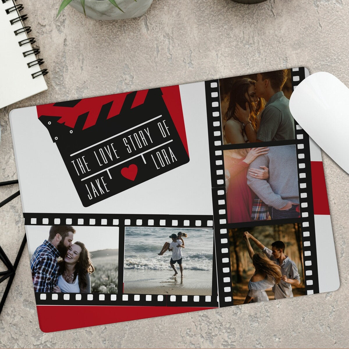 Personalised Mouse Pad from Happy Look | South Africa – A creative film roll layout showcasing a love story. Perfect for weddings or engagements and customisable with names and dates. A thoughtful gift that brings joy and lasting memories. Shop now!