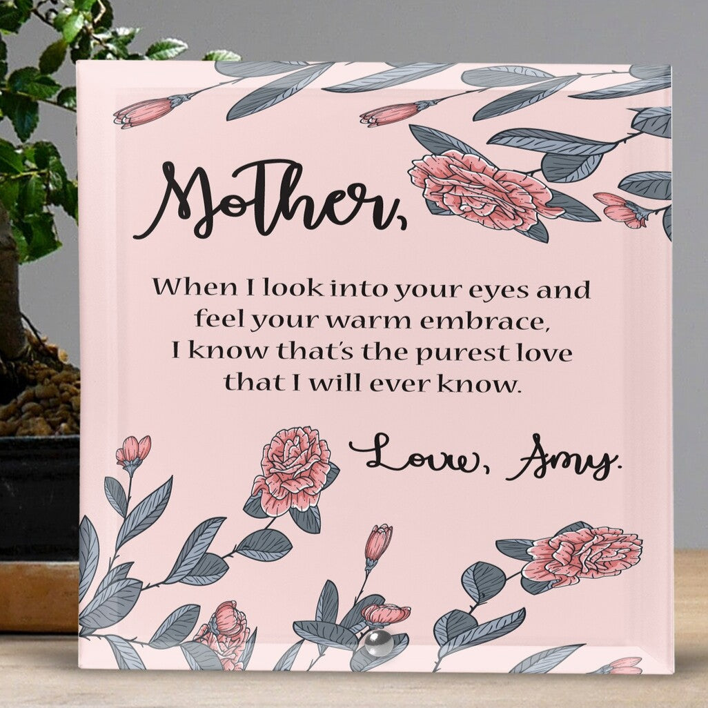 Personalised Glass Tile from Happy Look | South Africa – Stunning decorative art piece with customizable text. Perfect for Mother's Day, birthdays, or any occasion celebrating loved ones and customisable with a personal message. A thoughtful gift that brings joy and lasting memories. Shop now!