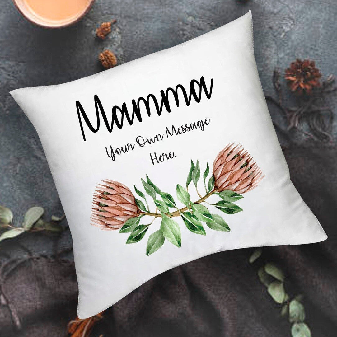 Personalised Mamma Cushion from Happy Look | South Africa – Custom message cushion with floral design. Perfect for celebrations or as a heartfelt gift and customisable with your own message. A thoughtful gift that brings joy and lasting memories. Shop now!