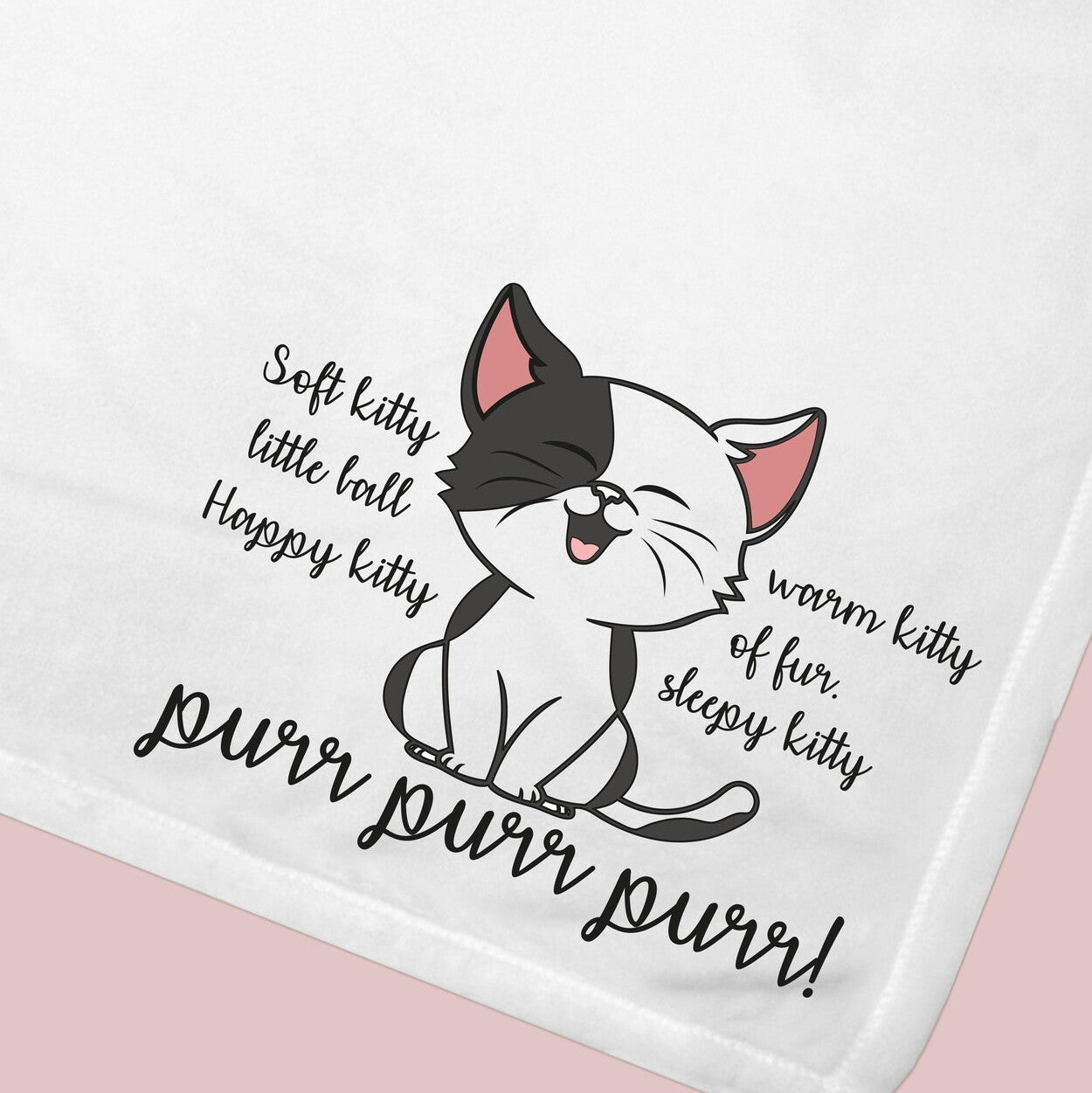 Personalised Plush Baby Blanket from Happy Look | South Africa – Features a cute cat illustration with lyrics from the "Soft Kitty" song. Perfect for cat lovers, baby showers, or cozy bedtime moments and customisable with name or special message. A thoughtful gift that brings joy and lasting memories. Shop now!