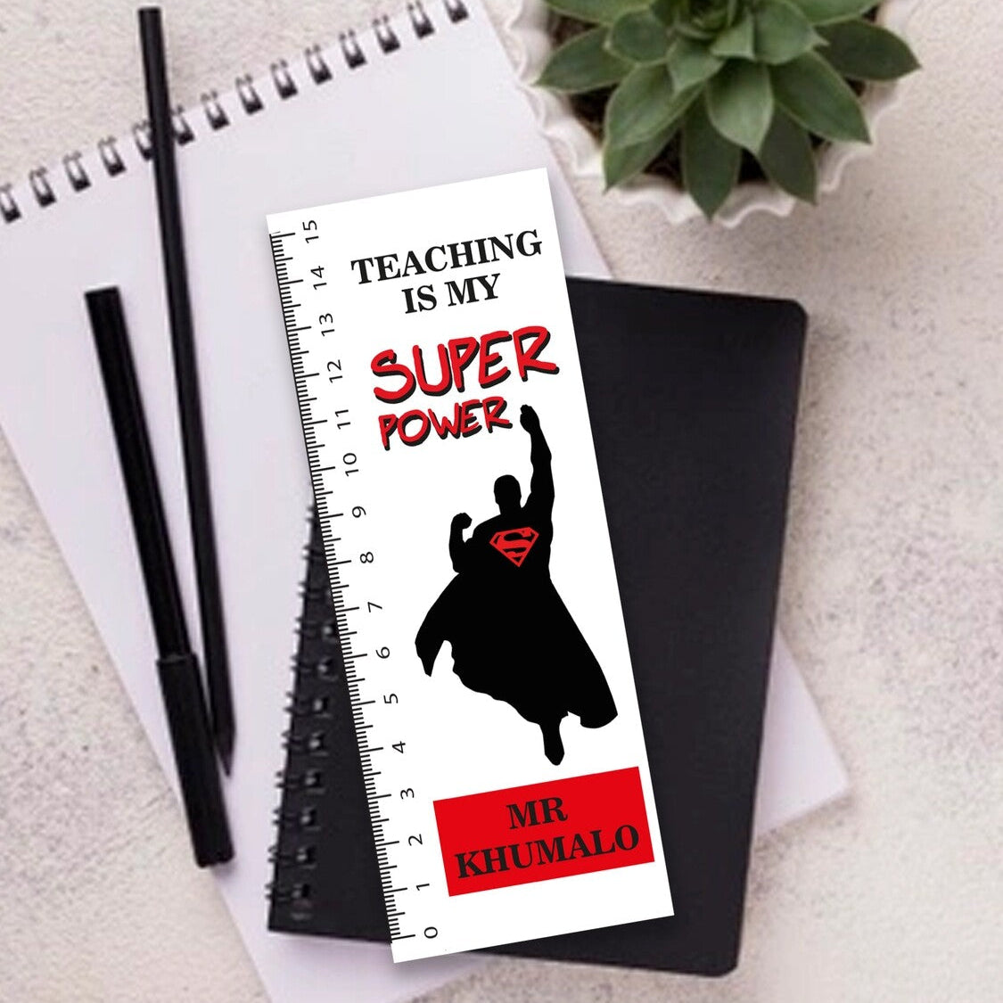 Personalised MDF Ruler from Happy Look | South Africa – Emphasizing that teaching is a superpower. Perfect for Teacher Appreciation Day and customisable with names. A thoughtful gift that brings joy and lasting memories. Shop now!