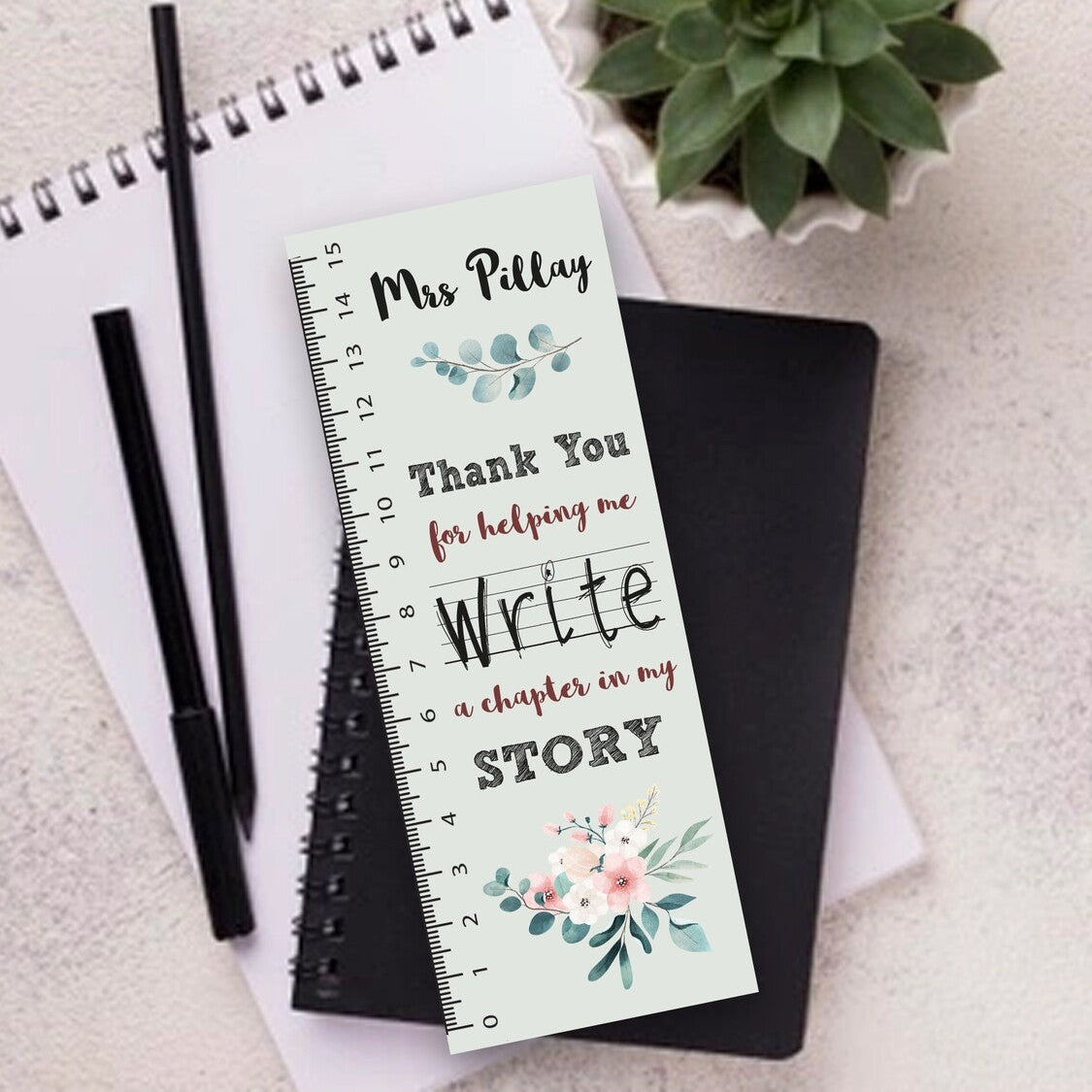 Personalised MDF Ruler from Happy Look | South Africa – Featuring a heartfelt message for a teacher. Perfect for Teacher Appreciation Day and customisable with names. A thoughtful gift that brings joy and lasting memories. Shop now!