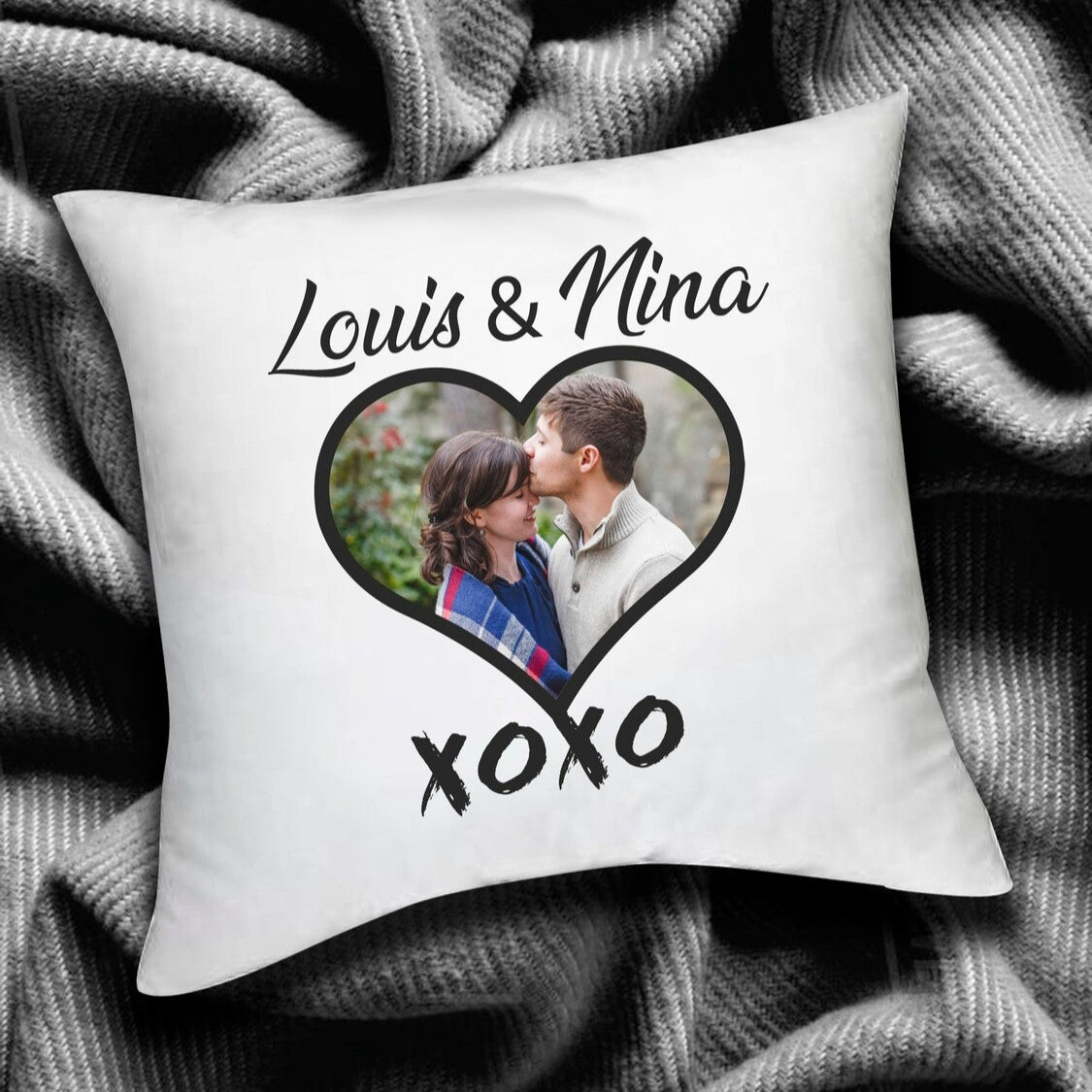 Personalised Louis & Nina Cushion from Happy Look | South Africa – Features a lovable photo of a couple within a heart shape. Perfect for love celebrations and customisable with personal photos. A thoughtful gift that brings joy and lasting memories. Shop now!