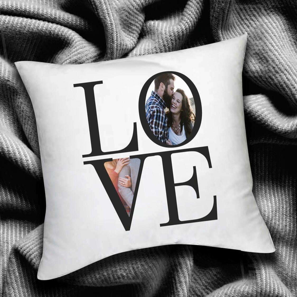 Personalised Love Cushion from Happy Look | South Africa – Features a heartwarming image of a couple alongside the word "LOVE." Perfect for anniversaries and customisable with personal photos. A thoughtful gift that brings joy and lasting memories. Shop now!