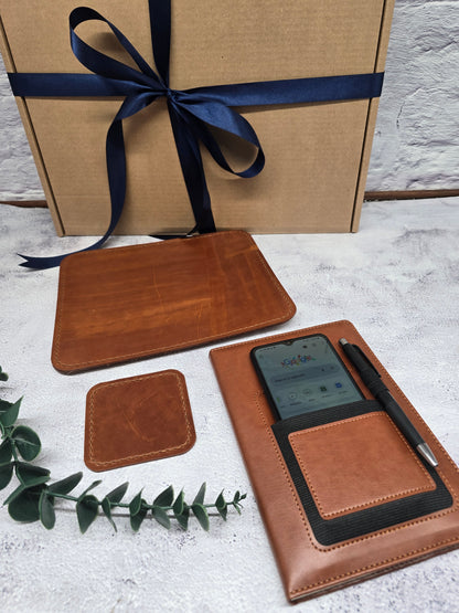 Office Leather Mouse Pad, Coaster & Notebook Gift Set