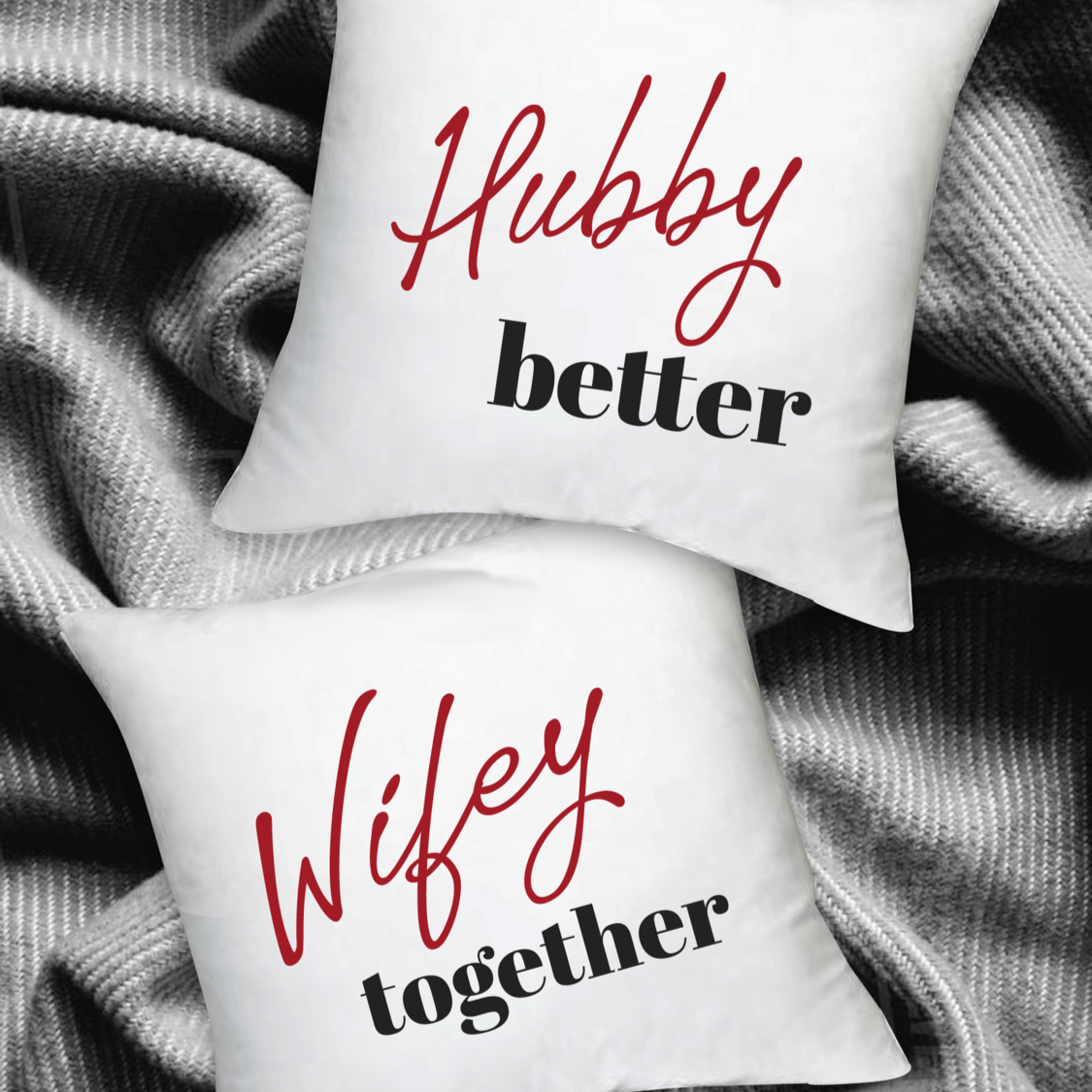 Personalised Hubby & Wifey Pillow Set from Happy Look | South Africa – A romantic and playful pillow set featuring ‘Hubby’ and ‘Wifey’ script design. Perfect for newlyweds, anniversaries, or just to celebrate love. Customisable with different texts. A thoughtful gift that brings joy and lasting memories. Shop now!
