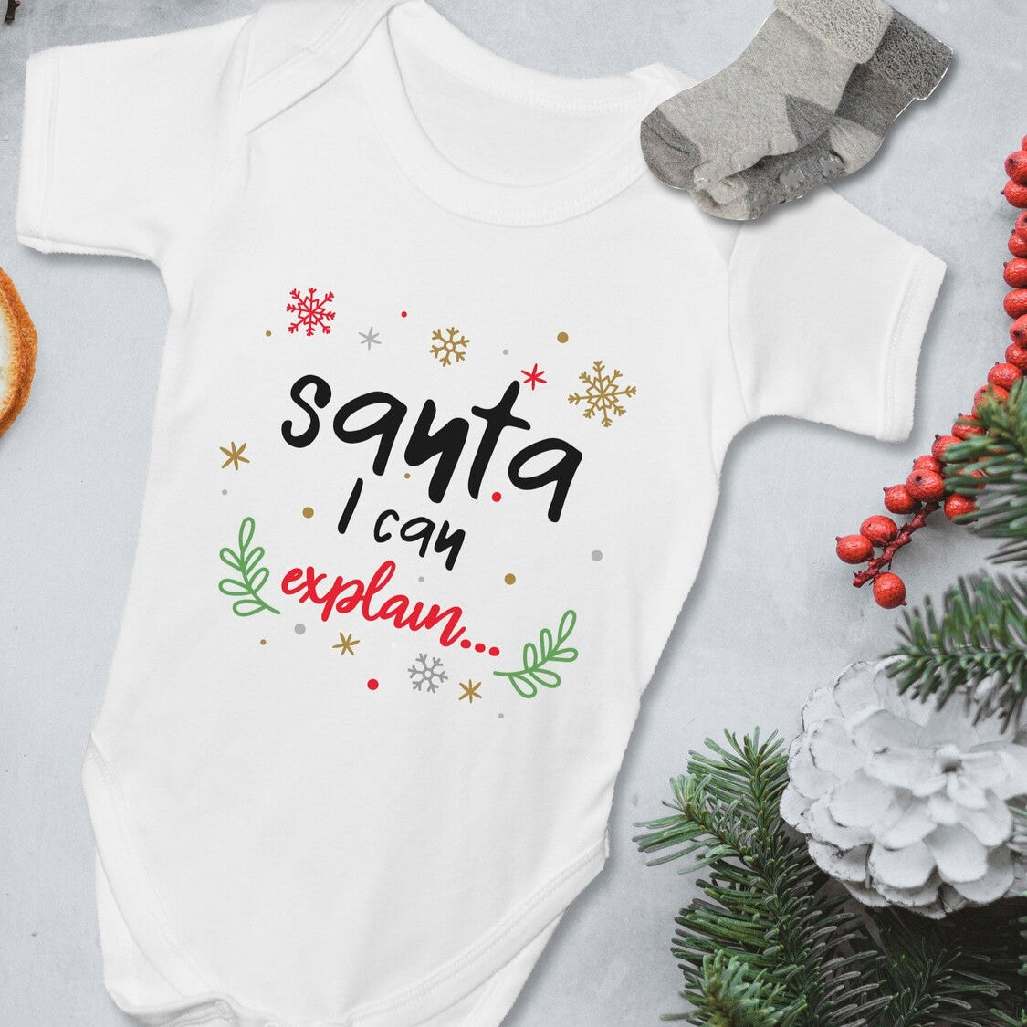 Personalised "Santa, I Can Explain" onesie from Happy Look | South Africa – fun design perfect for holiday mischief. Perfect for Christmas parties and customisable with names. A thoughtful gift that brings joy and lasting memories. Shop now!