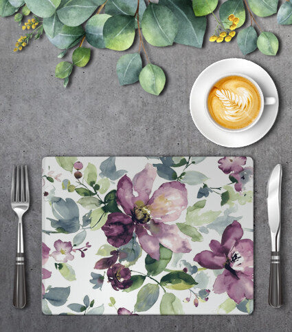 Personalised Succulent Placemat Set of 4 from Happy Look | South Africa –An MDF placemat featuring a delicate mauve floral pattern, with soft, intricate flowers and leaves in shades of purple, pink and pops of green. Perfect for birthdays, Mother’s Day, and bridal showers. A daily reminder of love and special moments.