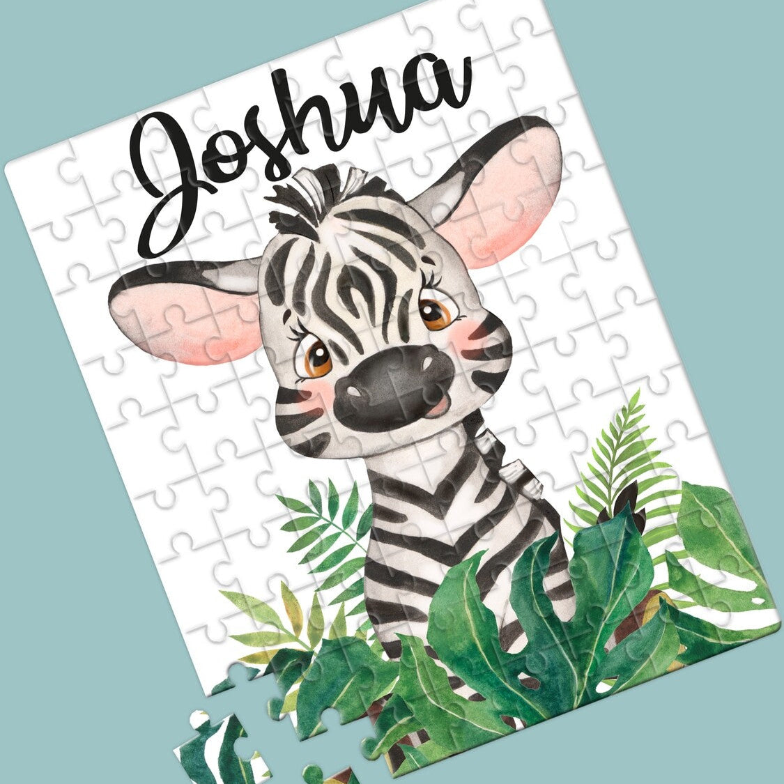 Personalised Zebra Puzzle from Happy Look | South Africa – Features a charming zebra design with the name 'Joshua' prominently displayed. Perfect for birthdays and customizable with individual names. A thoughtful gift that brings joy and lasting memories. Shop now!