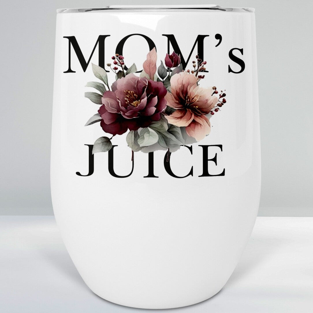 Personalised Travel Mug from Happy Look | South Africa – Highlighted with flowers and the phrase "MOM's JUICE." Perfect for Mom's Day Off and customisable with your choice of design. A thoughtful gift that brings joy and lasting memories. Shop now!