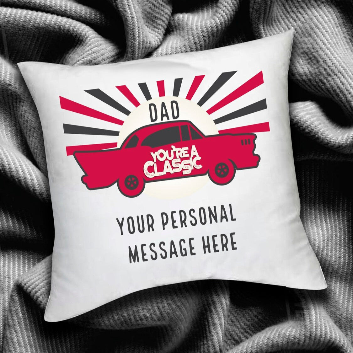 Personalised Cushion from Happy Look | South Africa – Celebrating a classic dad with a fun and unique design. Perfect for Father's Day and customisable with your choice of personal message. A thoughtful gift that brings joy and lasting memories. Shop now!