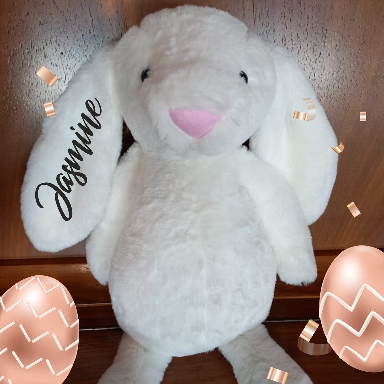 Personalised Plush Bunny from Happy Look | South Africa –  name printed on the ear. Perfect for celebrations and customisable with your choice of name. A thoughtful gift that brings joy and lasting memories. Shop now!