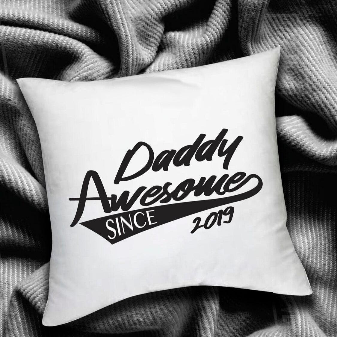 Personalised Cushion from Happy Look | South Africa – A stylish "Daddy Awesome Since 2019" design. Perfect for new dads and customisable with your choice of year. A thoughtful gift that brings joy and lasting memories. Shop now!
