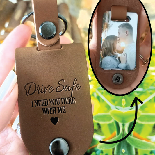Personalised Drive Safe Leather Keychain