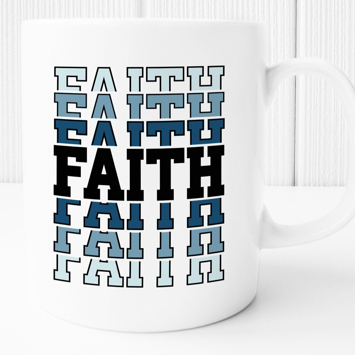 Personalised Faith Mug from Happy Look | South Africa – Features a stylish repeated faith design. Perfect for everyday motivation and customisable with a personal message. A thoughtful gift that brings joy and lasting memories. Shop now!