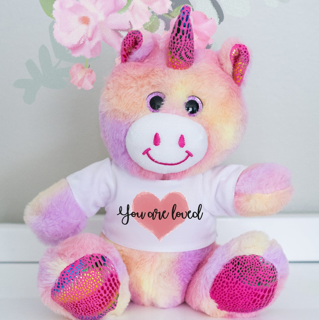 Personalised Unicorn Teddy from Happy Look | South Africa – Adorned with "You are loved" on its t-shirt.
Perfect for valentine's or friendship gifts and customisable with a name or heartfelt message. A thoughtful gift that brings joy and lasting memories. Shop now!