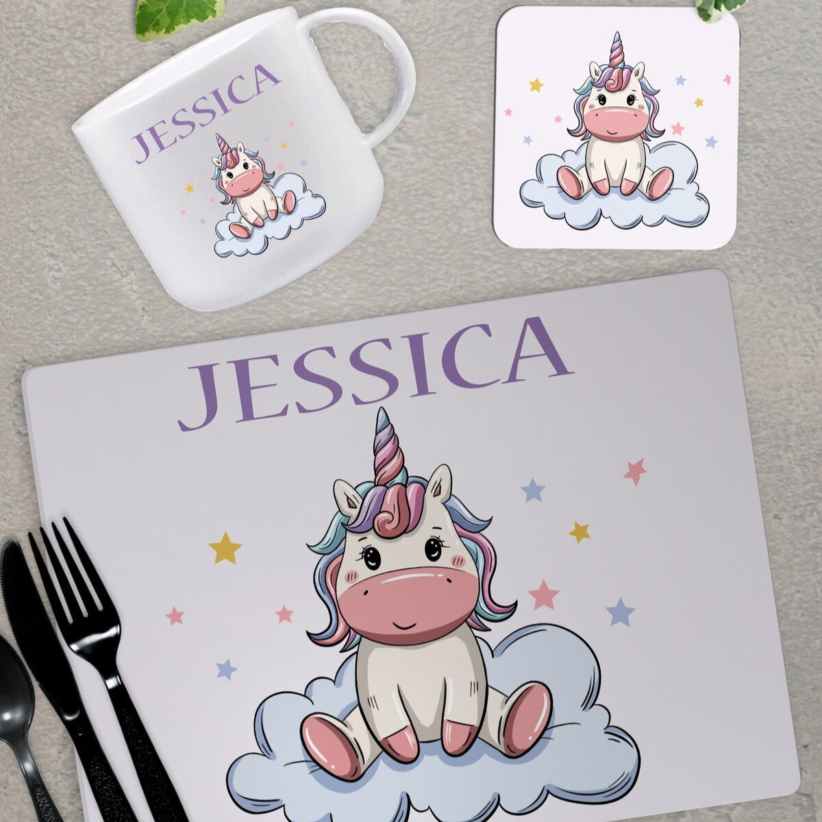 Personalised Unicorn Placemat Set from Happy Look | South Africa – Perfect for magical adventures at mealtimes. Perfect for children’s parties and customisable with name. A thoughtful gift that brings joy and lasting memories. Shop now!