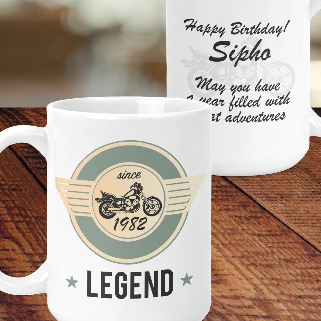 Personalised Legend Mug from Happy Look | South Africa – Commemorating a special year with a thoughtful design. Perfect for milestone birthdays and customisable with a name. A thoughtful gift that brings joy and lasting memories. Shop now!