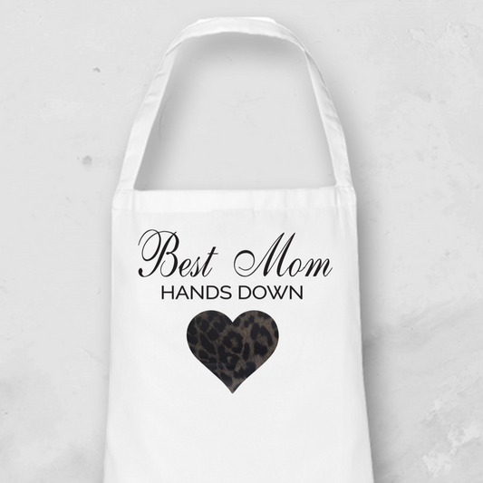 Personalised Apron from Happy Look | South Africa – Featuring "Best Mom Hands Down" with a heart design. Perfect for Mother’s Day and customisable with names or messages. A thoughtful gift that brings joy and lasting memories. Shop now!