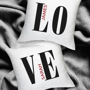 Personalised LOVE Pillow Set from Happy Look | South Africa – A modern and stylish love-themed pillow set with bold typography and personalised names. Perfect for anniversaries, Valentine’s Day, or as a unique home décor piece for couples. Customisable with names. A thoughtful gift that brings joy and lasting memories. Shop now!