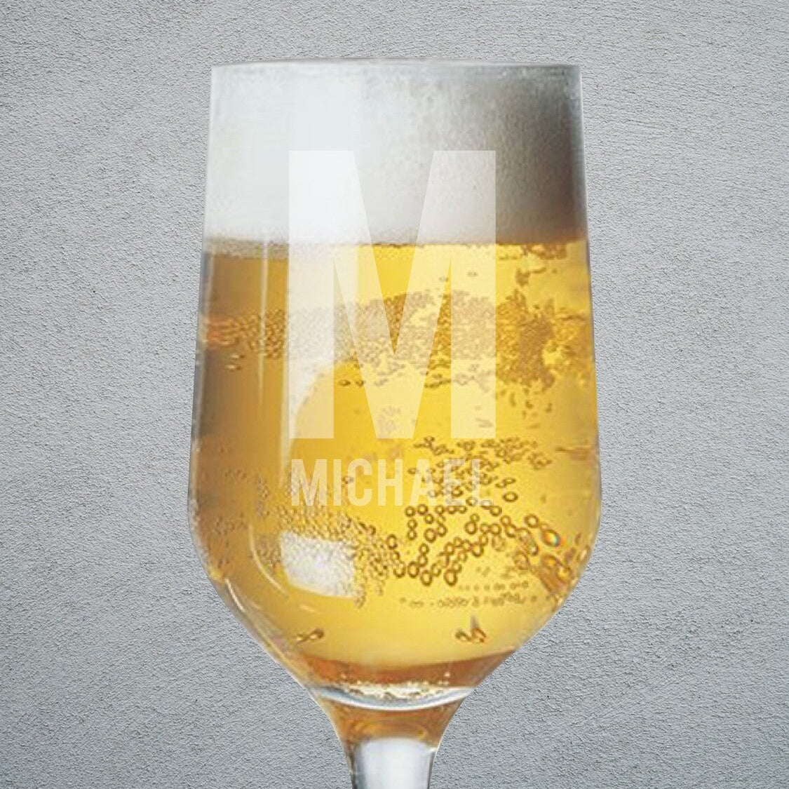 Personalised Beer Glass from Happy Look | South Africa – Features an engraved design with the letter "M" and the name "MICHAEL". Perfect for birthdays and customisable with individual names. A thoughtful gift that brings joy and lasting memories. Shop now!