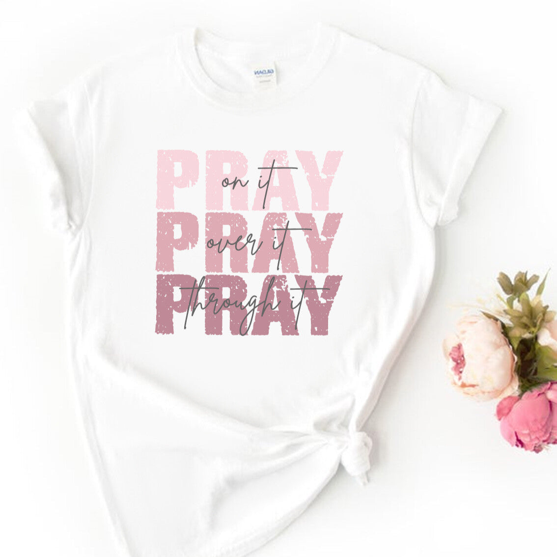 Personalised Pray T-Shirt from Happy Look | South Africa – Displaying an uplifting message. Perfect for spiritual gatherings and customisable with a personal touch. A thoughtful gift that brings joy and lasting memories. Shop now!