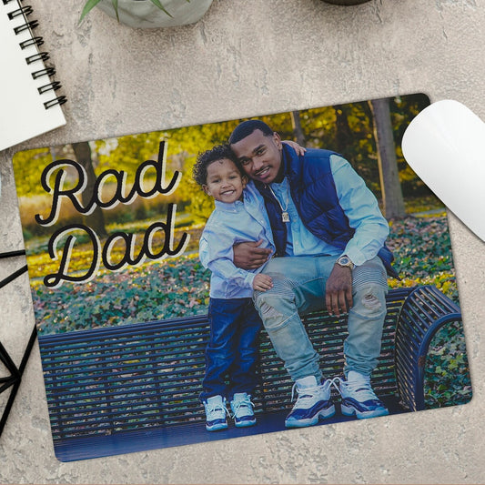 Personalised 'Rad Dad' Photo Mouse Pad from Happy Look | South Africa – Heartwarming design showcasing a memorable photo and affectionate title. Perfect for Father's Day and customisable with a personal photo and message. A thoughtful gift that brings joy and lasting memories. Shop now!