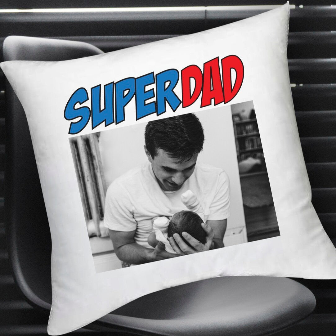 Personalised Cushion from Happy Look | South Africa – Featuring a touching "Superdad" theme with a photo. Perfect for Father’s Day and customisable to include your loved one’s picture. A thoughtful gift that brings joy and lasting memories. Shop now!