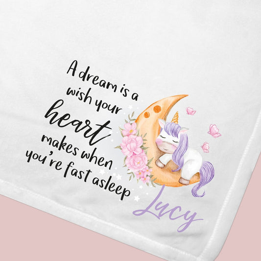 Personalised unicorn plush baby blanket from Happy Look | South Africa – Made from ultra-soft, high-quality fabric, featuring a custom unicorn design and a special quote. Perfect for baby showers, birthdays, and adding a personal touch to your little one's nursery. A unique and cozy gift for newborns and toddlers. Shop now!