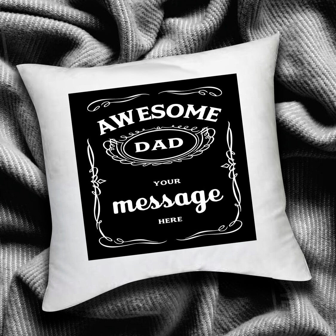 Personalised Cushion from Happy Look | South Africa – Classic "Awesome Dad" design ready for a personal message. Perfect for any occasion and customisable with your choice of message. A thoughtful gift that brings joy and lasting memories. Shop now!