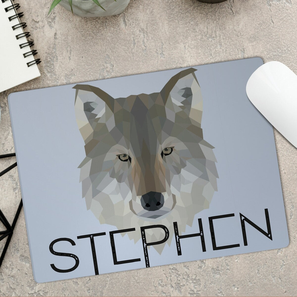Personalised 'Wolf Design' Mouse Pad from Happy Look | South Africa – Striking geometric artwork showcasing a wolf's face. Perfect for animal lovers and customisable with a name. A thoughtful gift that brings joy and lasting memories. Shop now!