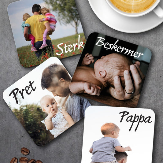 Personalised Coaster Set from Happy Look | South Africa – Showcases loving moments between dads and kids. Perfect for any occasion and customisable with personal photos. A thoughtful gift that brings joy and lasting memories. Shop now!