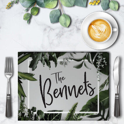 Personalised Tropical Design Placemat  Set of 4 from Happy Look | South Africa – Featuring your family name or surname on a tropical design border. Perfect for birthdays, Mother’s Day, and bridal showers. A daily reminder of love and special moments.