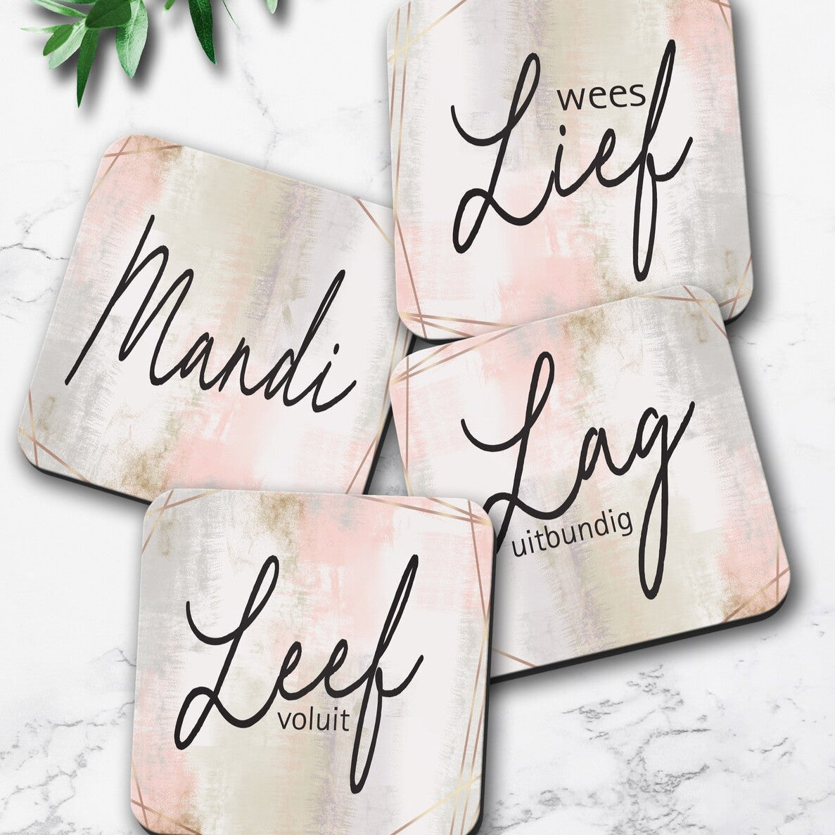 Personalised Inspirational Words Coaster Set from Happy Look | South Africa – Featuring motivating phrases to uplift your spirit. Perfect for self-care gifts and customisable with personal touches. A thoughtful gift that brings joy and lasting memories. Shop now!