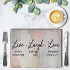Personalised Succulent Placemat Set of 4 from Happy Look | South Africa – An MDF placemat featuring a soft watercolor pink design with the inspirational quote 'Live every moment, laugh everyday, love beyond measure' written in elegant script, with soft green and perfect for adding a touch of nature to your table Perfect for birthdays, Mother’s Day, and bridal showers. A daily reminder of love and special moments.